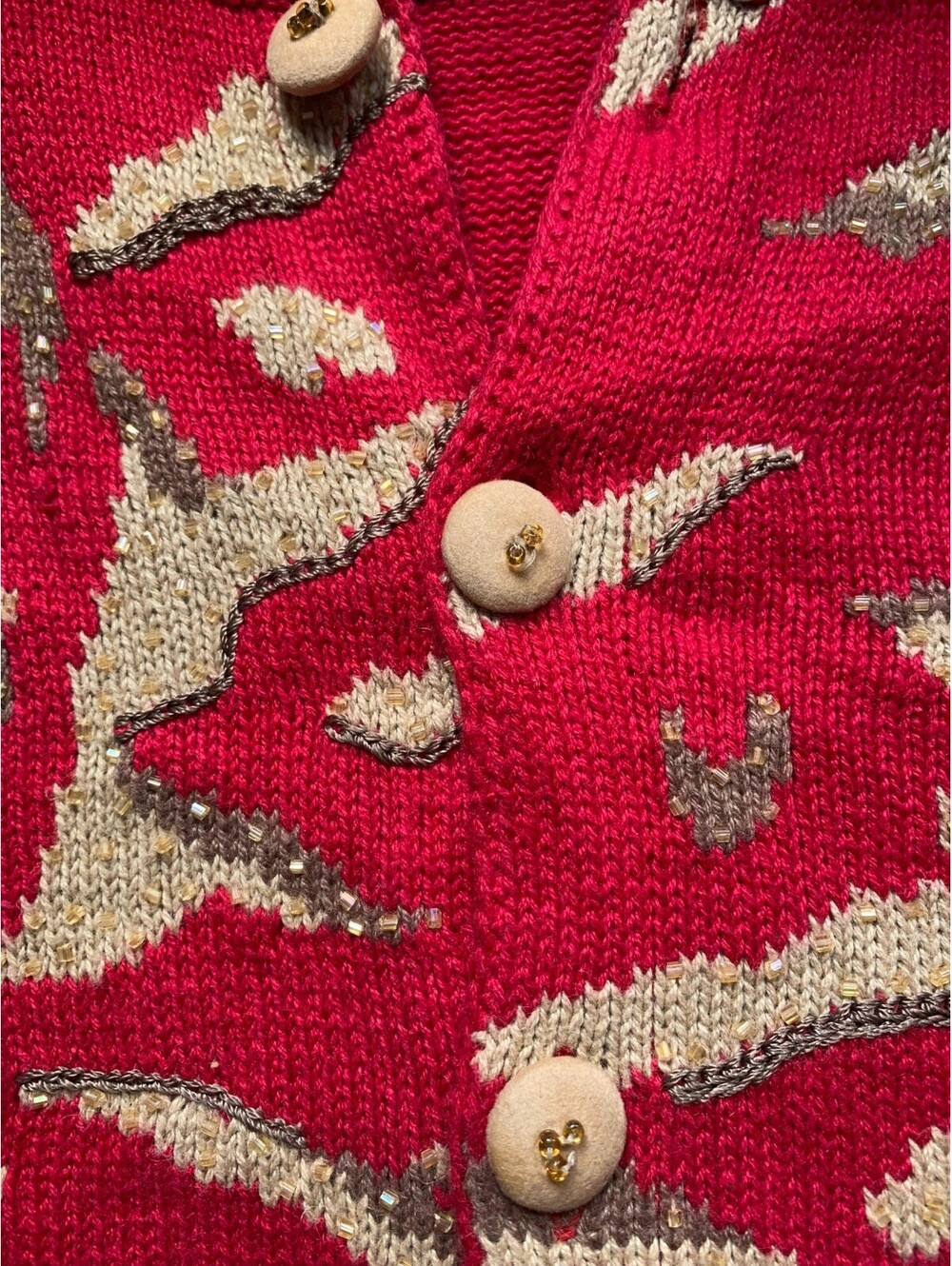 Vintage Storybook Knits Cardigan Sweater Women's 1X Red with Fringe - Picture 7 of 8